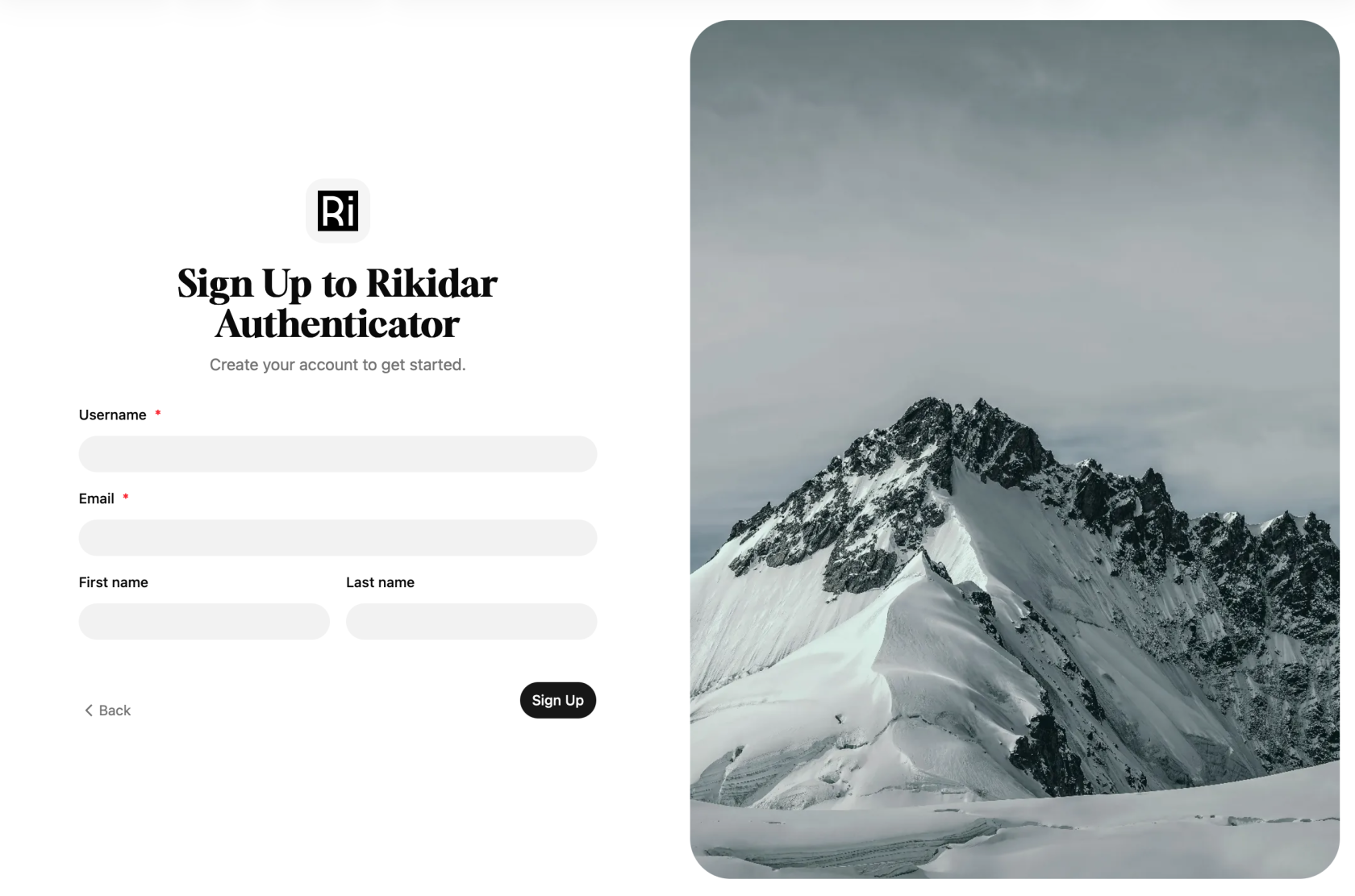 Rikidar Authenticator - Signup Page
